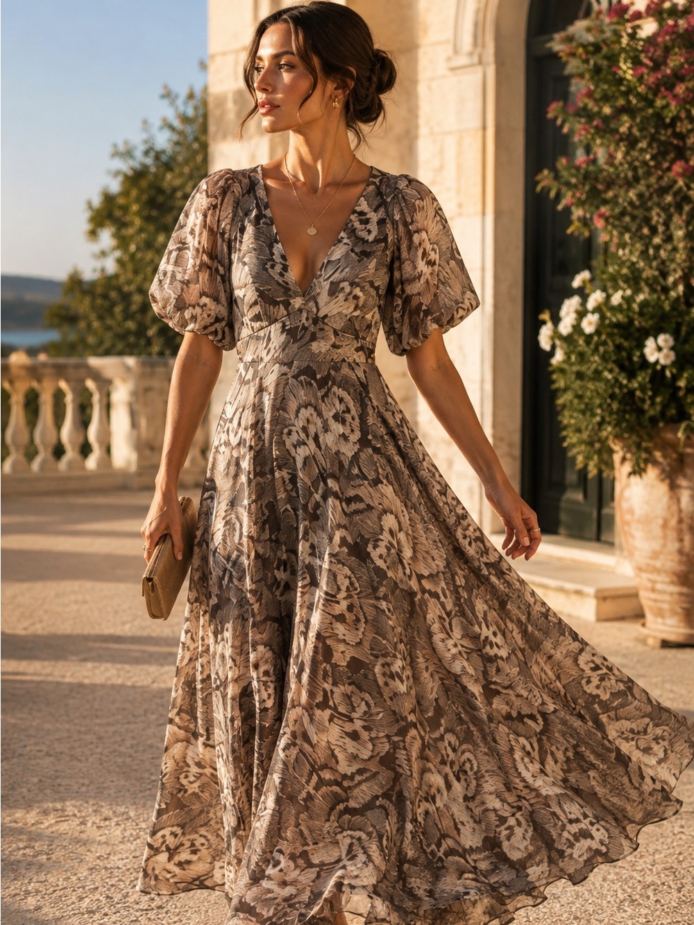 Christy Lynn Julie Maxi Dress Feather Jacquard Puff Sleeve Size 4